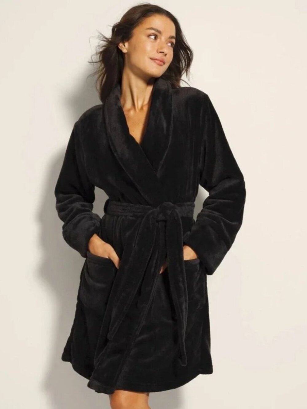 SOMA Intimates Black Plush Short Robe S/M Small/Medium NWT